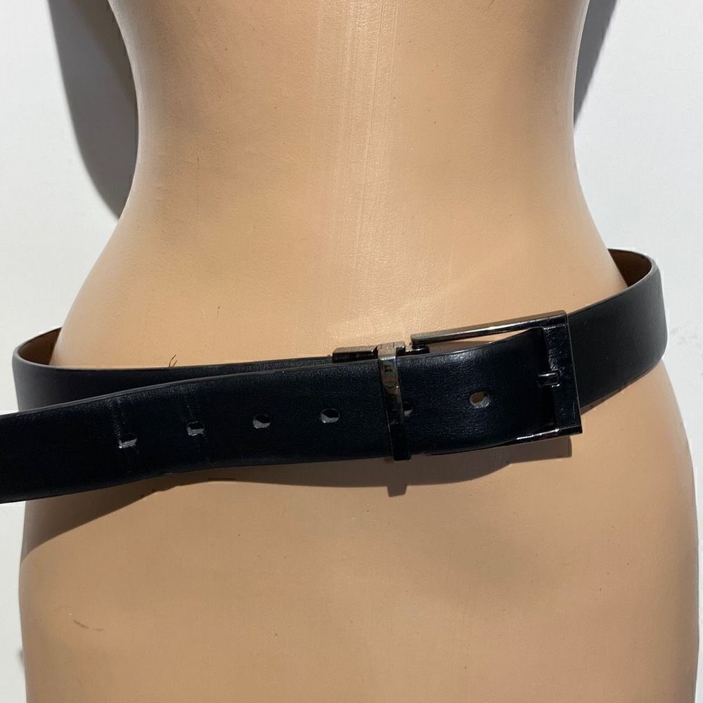 Perry Ellis Men's Black Faux Leather Silver Prong Buckle Single Strap Belt 34/85